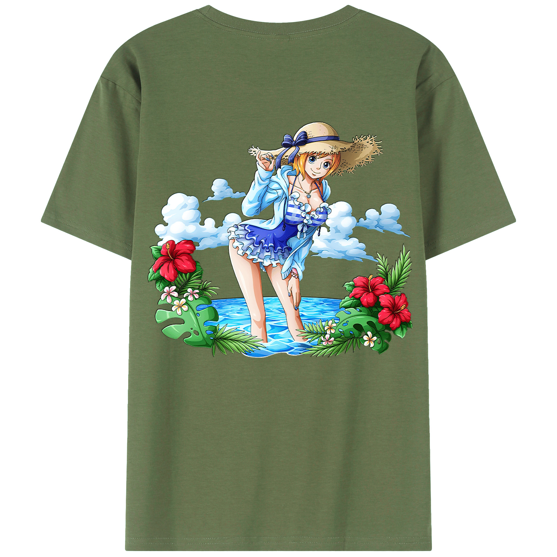 （画像用） ワンピース ナミ ONE PIECE Nami 綿100％ メンズ半袖Tシャツ（バックプリント） 通気性